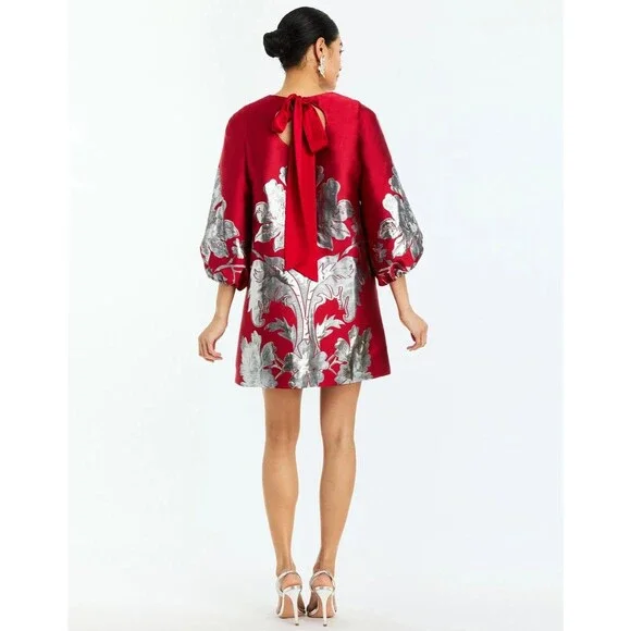 NWT Mestiza Rosanna Mini Dress A-line Red Silver Balloon Sleeves Cocktail Sz XL - Picture 4 of 14